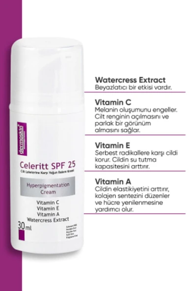 CELERİTT SPF 25 CREAM, WHİCH HELPS WHİTEN DARK SPOTS, 30 ML. DEMBA1828 ürün görseli 1