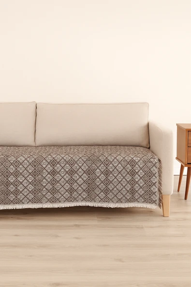 Koltuk Örtüsü Kareli Desenli 170x220 Ebatta Koyu Kahve ürün görseli 1