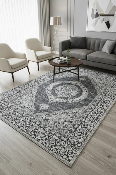 Kilim Savan Çift Taraflı Modern Desenli Yıkanabilir Pamuklu Dokuma 1. Kalite 2x3 Metre Gri ürün görseli 1