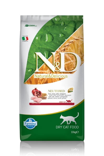 N&D Nd Düşük Tahıllı Tavuklu ve Narlı Kısırlaştırılmış Kedi Maması 10KG ürün görseli 1
