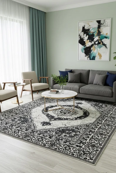 Kilim Savan Çift Taraflı Modern Desenli Yıkanabilir Pamuklu Dokuma 1. Kalite 2x3 Metre Siyah ürün görseli 1
