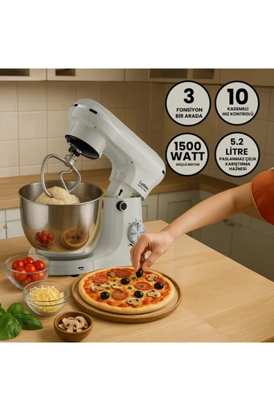 Lydsto Kitchen Helper Pv-4700 1500w-5.2 Litre -10 Kademe Hız Ayarı Stand Mikser Hamur Yoğurma Makinesi Krem ürün görseli 1