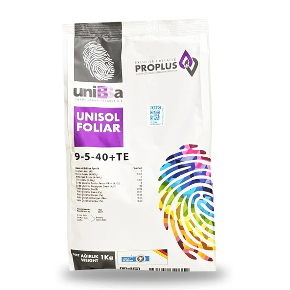 Unibba Unisol Foliar Npk Yaprak Gübresi 9-5-40+Te 1 Kg ürün görseli 1