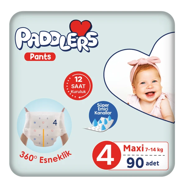 Paddlers Külot Bebek Bezi 4 Numara Maxi 90 Adet (7-14 Kg) Ekstra Fırsat Paketi ürün görseli 1