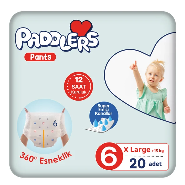 Paddlers Külot Bebek Bezi 6 Numara X-Large 20 Adet (15+Kg) Eko Paket ürün görseli 1