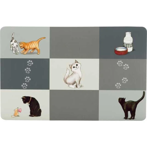 Trixie Kedi Figürlü Mama ve Su Kabı Servis Altlığı 44x28cm Gri ürün görseli 1
