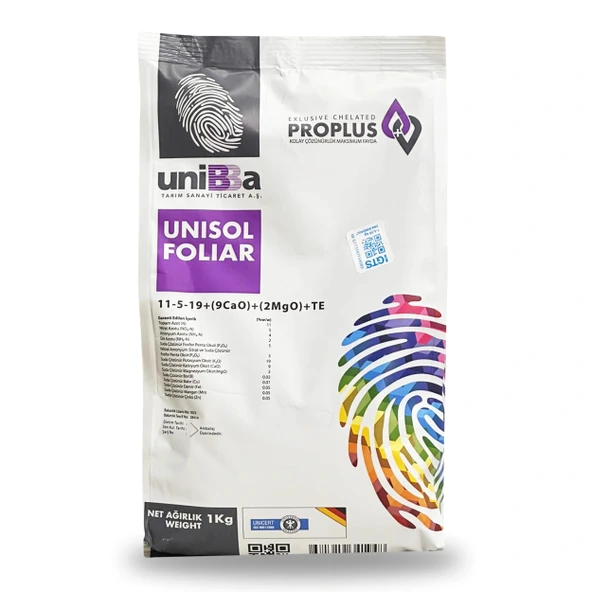 Unibba Unisol Foliar Npk Yaprak Gübresi 11-5-19+(9Cao)+(2Mgo)+Te 1 Kg ürün görseli 1