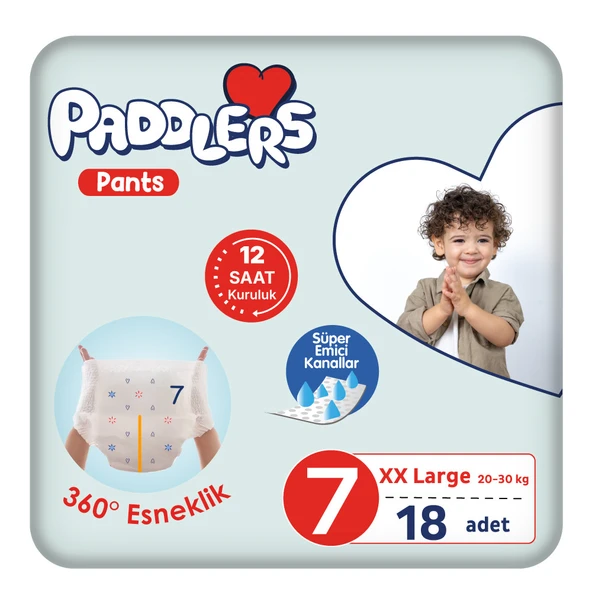 Paddlers Külot Bebek Bezi 7 Numara XX-Large 18 Adet (20-30 Kg) Eko Paket ürün görseli 1