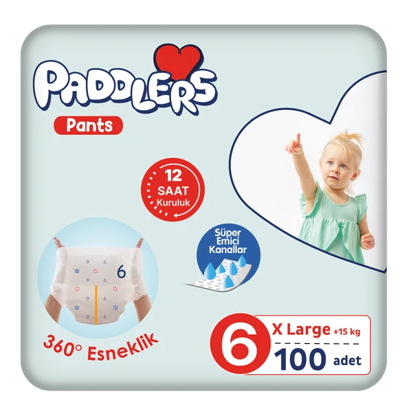 Paddlers Külot Bebek Bezi 6 Numara X-Large 100 Adet (15+Kg) Ekstra Aylık Paket ürün görseli 1
