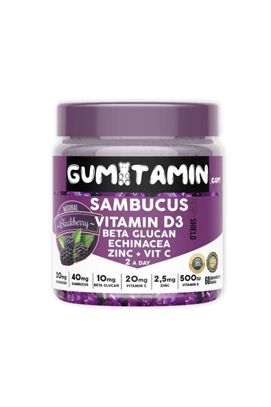 Gumitamin Sambucus Multivitamin Karamürver, Vitamin C+d3, Çinko, Beta Glukan Doğal Böğürtlen Aromalı ürün görseli 1