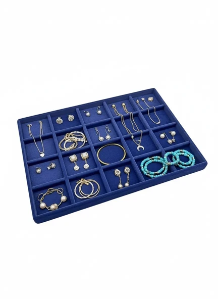 Üsküp Model Süet Kumaş Lacivert Renkli 34/24 cm 20 Bölmeli Takı Standı ürün görseli 1