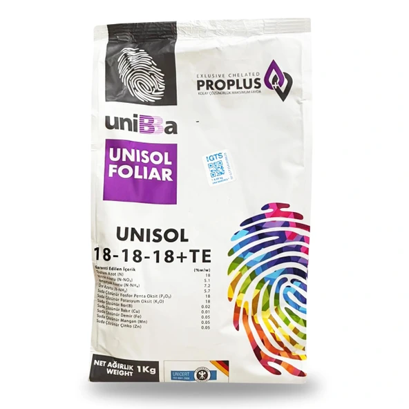 Unibba Unisol Foliar 18-18-18+Te Yaprak Gübresi Mikro Element 1Kg ürün görseli 1