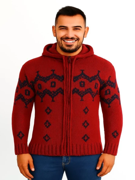 Tarz Cool T00465 Erkek Desenli Fermuarlı Triko Hırka ürün görseli 1