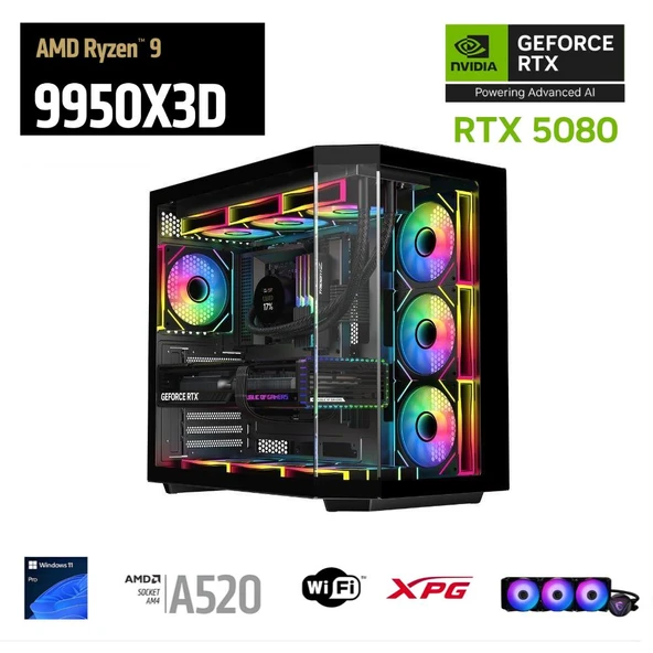 ETERNAL POWER RYZEN 9 9950X3D 32G DDR5 2TB M.2 RTX 5080 X870 WIFI 1000W 360M ürün görseli 1