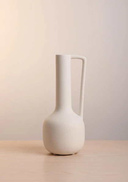 Fiona Seramik Vazo Kulplu, Beyaz 25 CM ürün görseli 1