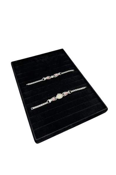 Süet Kumaş Siyah Renk 34/24Cm 14 Adet Kademeli Çekmece İçi Bileklik Tablası ürün görseli 1