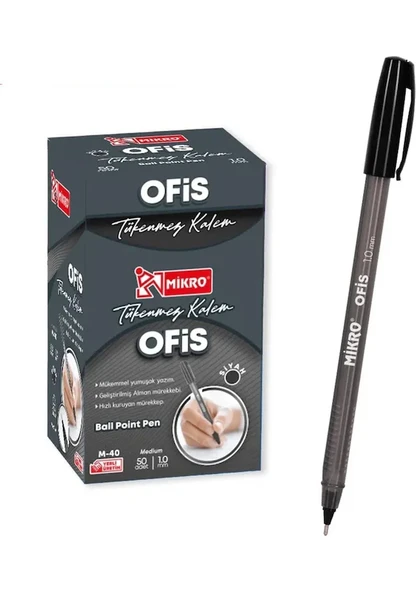 Mikro Siyah Ofis Tipi Tükenmez Kalem 50 Adet Ball Pointpen Siyah ürün görseli 1