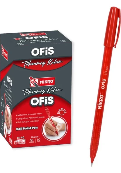 Mikro Kırmız Ofis Tipi Tükenmez Kalem 50 Adet Ball Pointpen Kırmızı ürün görseli 1