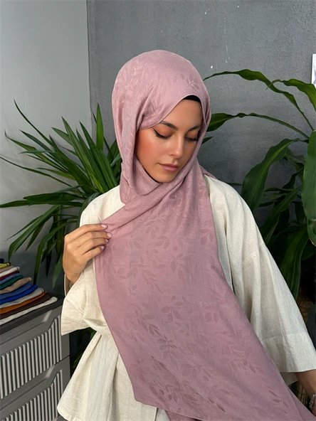 Yaprak Desen Şal Pembe - Resim 2