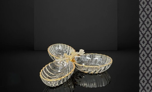 Efegil Tropik Mix Gold 26x26x7cm Cam 3Lü Çerezlik ürün görseli 1