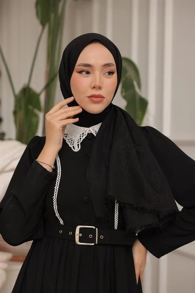 D Desen Şal Siyah - Resim 4