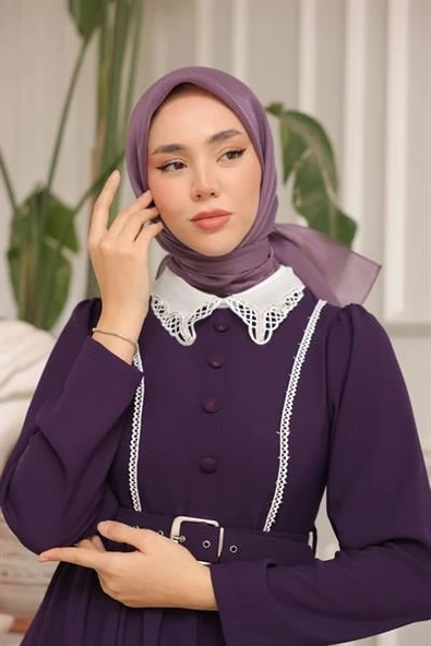 Abiye Eşarp Lila - Resim 5