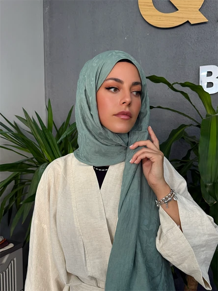 Yaprak Desen Şal Mint ürün görseli 1