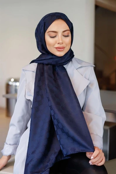 Dama Desen Şal Lacivert - Resim 4