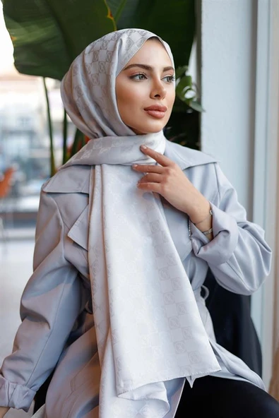 Dama Desen Şal Gümüş Gri ürün görseli 1