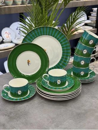 Acar Lumiere Yeşil 6 Kişilik 19 Parça Porselen Pasta-İkram Seti NCY-08548 ürün görseli 1