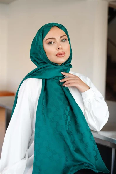 Dama Desen Şal Zümrüt - Resim 3