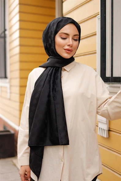 Dama Desen Şal Siyah - Resim 5
