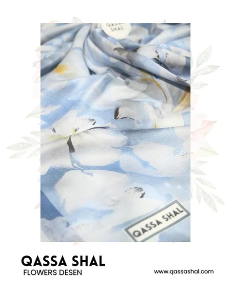 Flowers Desen Şal Saks Mavi ürün görseli 1