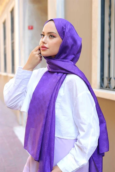 Dama Desen Şal Mor - Resim 2
