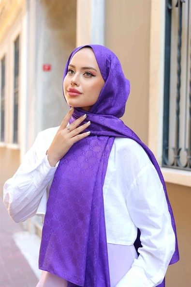 Dama Desen Şal Mor - Resim 3