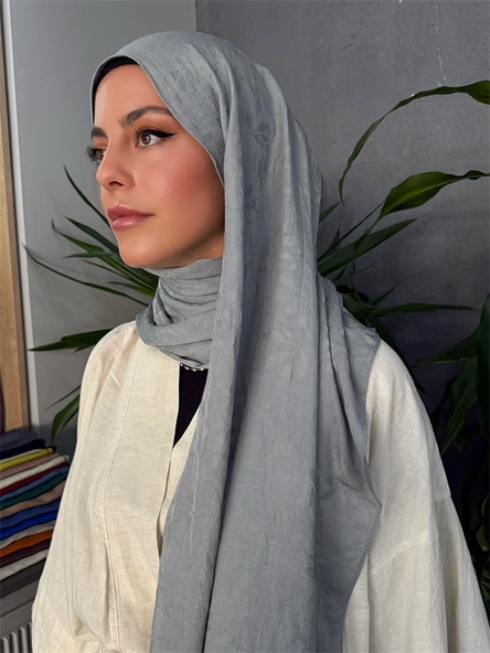 Yaprak Desen Şal Koyu Gri ürün görseli 1