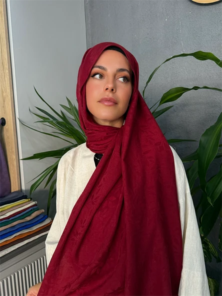 Yaprak Desen Şal Bordo - Resim 2