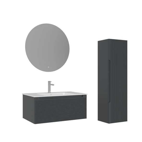 Orka Olbia 80 cm Mat Antrasit Banyo Dolabı Takımı ve Boy Dolabı ürün görseli 1