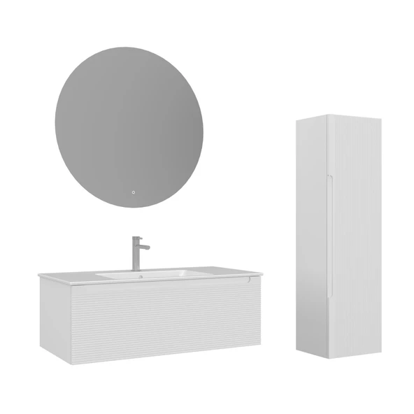 Orka Olbia 100 cm Mat Beyaz Banyo Dolabı Takımı ve Boy Dolabı ürün görseli 1