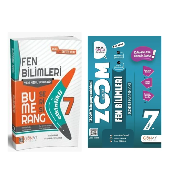 Günay Yayınları 7. Sınıf Fen Bilimleri Etkinlikli Bumerang Serisi ve Soru Bankası Seti 2 Kitap ürün görseli 1