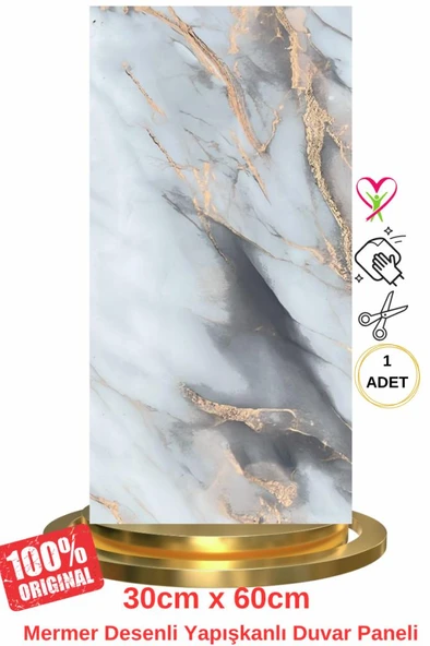 Shiny Mix Color Mermer Desenli 60x30cm Yapışkanlı Mutfak Banyo Kaplama Duvar Paneli Kağıdı TX-092 ürün görseli 1