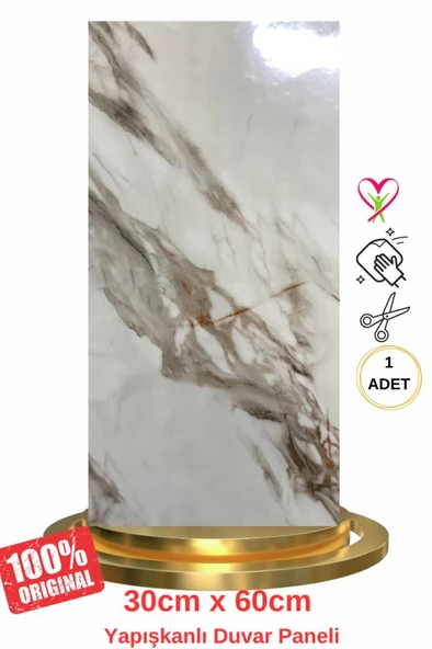 Shiny Royal Marble Mermer Desenli 60x30cm Yapışkanlı Mutfak Banyo Kaplama Duvar Paneli Kağıdı CF-004 ürün görseli 1