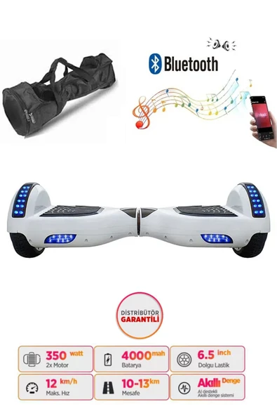 Citymate Elektrikli Kaykay Hoverboard 6.5 Inch Ledli Model - Beyaz ürün görseli 1
