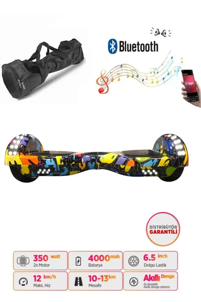 Citymate Elektrikli Kaykay Full Ledli Hoverboard Bluetooth Hoparlörlü 6.5 Inch Çanta Hediyeli D08 ürün görseli 1