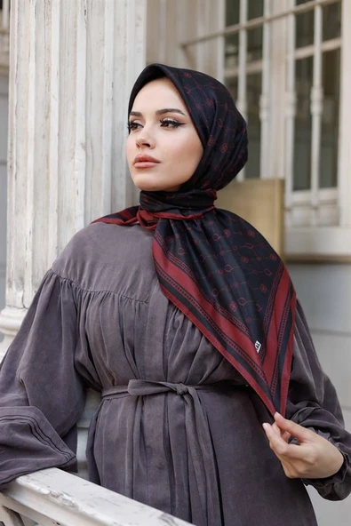 Q Serisi Eşarp Bordo Siyah - Resim 4