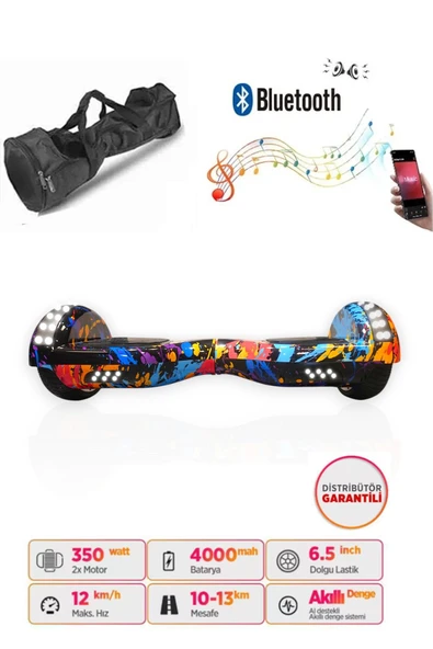 Citymate Elektrikli Kaykay Full Ledli Hoverboard Bluetooth Hoparlörlü 6.5 Inch Çanta Hediyeli D26 ürün görseli 1