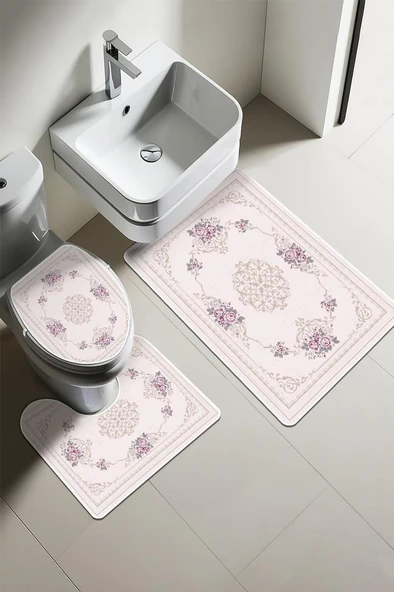 Modern Desenli Dijital Baskı 3’lü Banyo Paspas Takımı Yıkanabilir Kaymaz Tabanlı Klozet Takımı KLZ0056 RENKLİ 60 X 90 ürün görseli 1