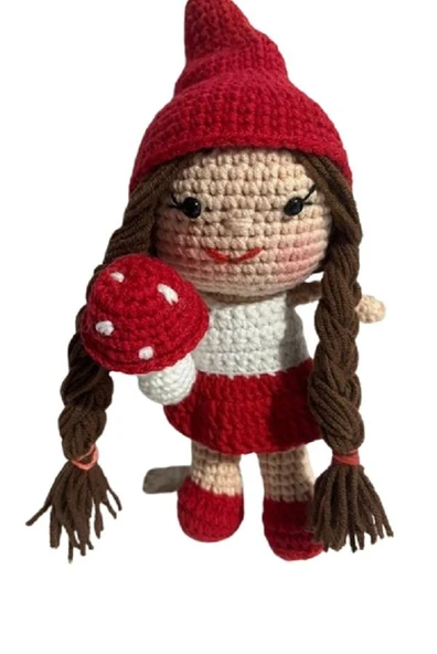 Maskot Mantar Kız Amigurumi Organik Anahtarlık Oyuncak ürün görseli 1