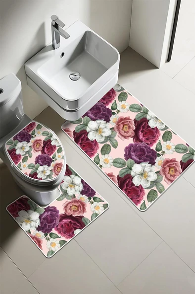 Modern Desenli Dijital Baskı 3’lü Banyo Paspas Takımı Yıkanabilir Kaymaz Tabanlı Klozet Takımı KLZ0053 RENKLİ 60 X 90 ürün görseli 1