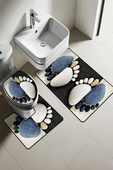 Modern Desenli Dijital Baskı 3’lü Banyo Paspas Takımı Yıkanabilir Kaymaz Tabanlı Klozet Takımı KLZ0054 RENKLİ 60 X 90 ürün görseli 1